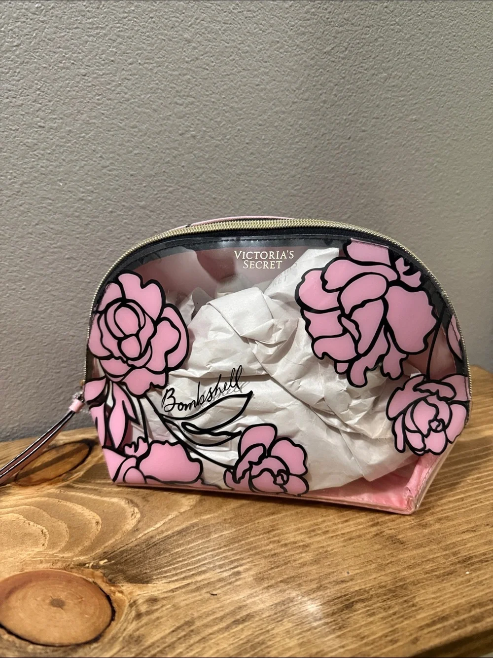 Victoria's Secret Clear Cosmetic Bag with Pink Floral Design